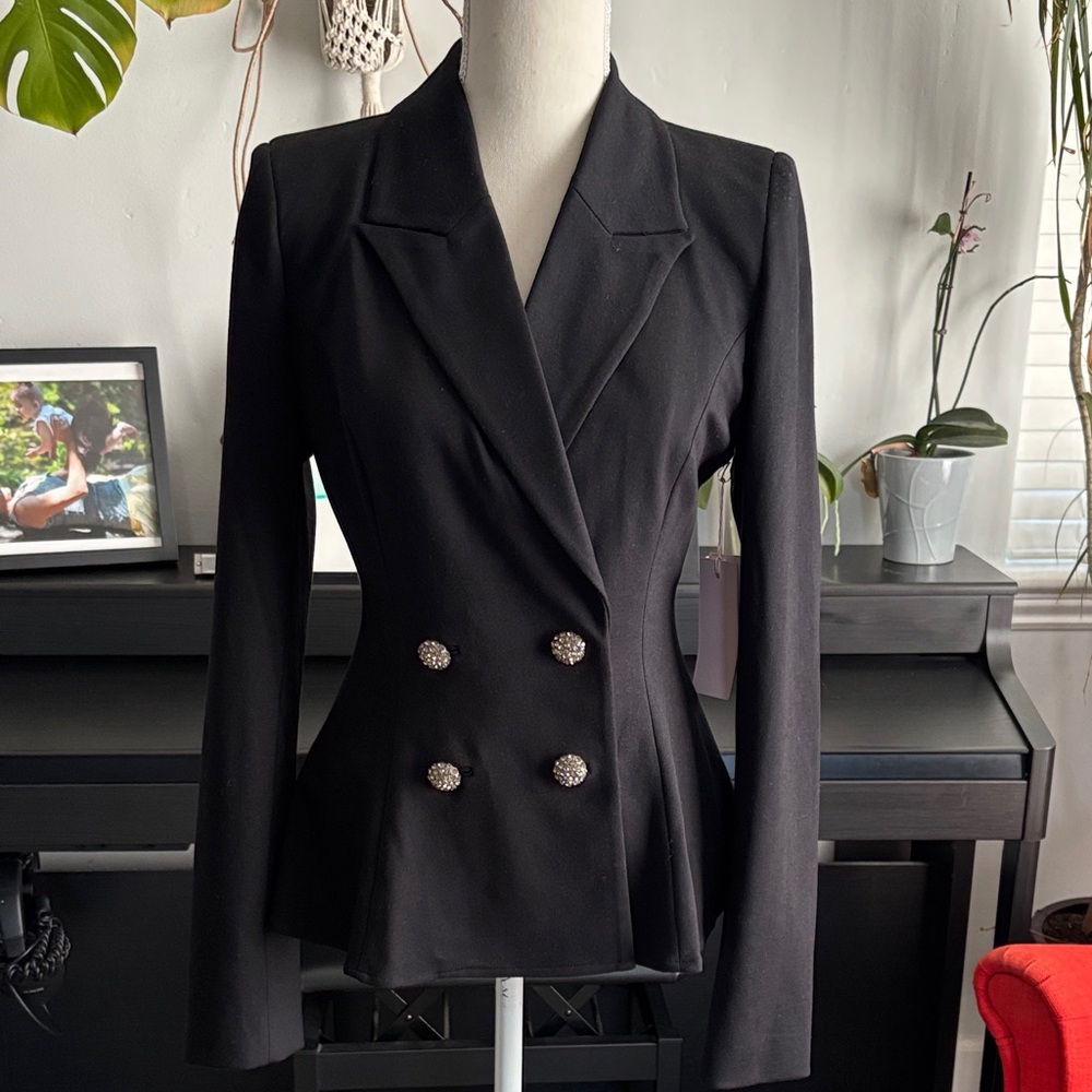 Rachel Parcell Classic Black Blazer with Embellished Buttons